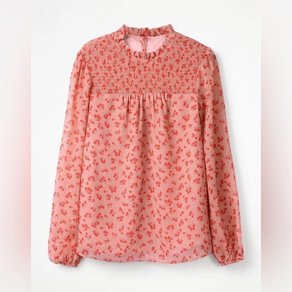 Boden Janie Long Sleeve Mock Neck Pink Ditsy Floral Blouse Size 16 - Picture 13 of 13